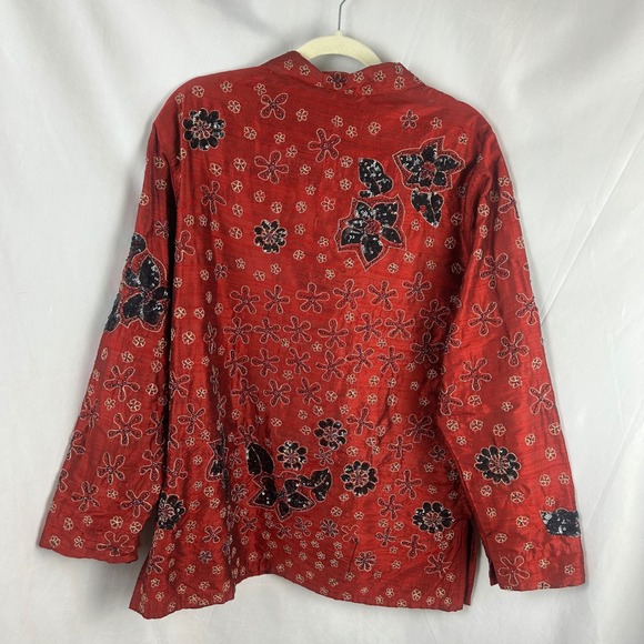 Chico's Silk Beaded Sequin Floral Blouse Shirt Red Size 3  XL Anniversary Collec - Picture 4 of 9